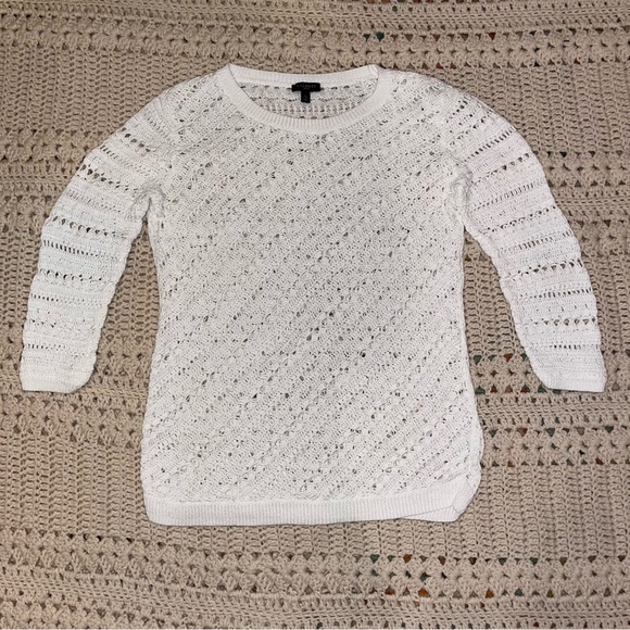 Talbots Sweaters - Talbots Lightweight Open Weave White 3/4 Sleeve Sweater Size Petite Small EUC